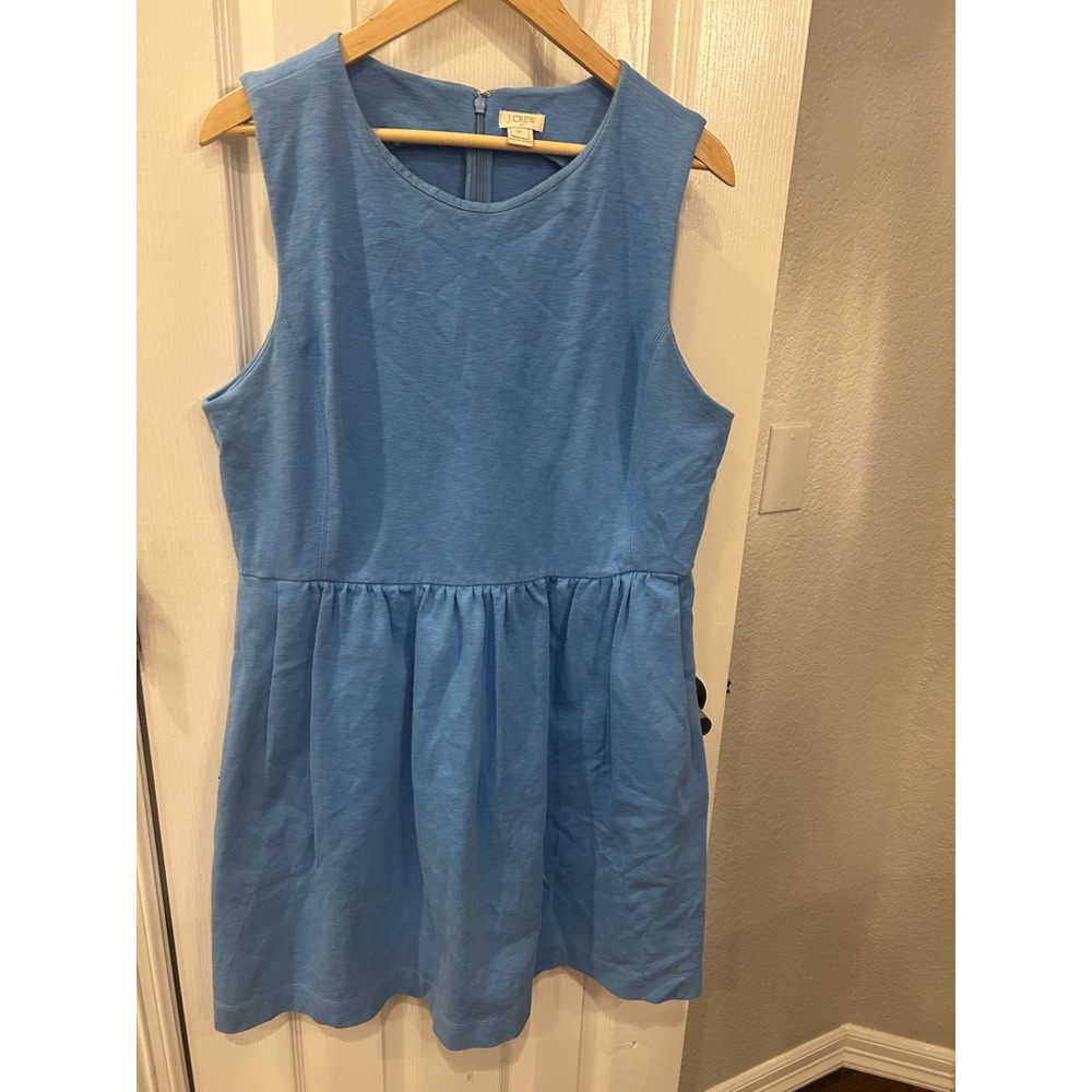J.Crew Sleeveless Fit and Flare Cotton Slub Dress Blue XL C0250